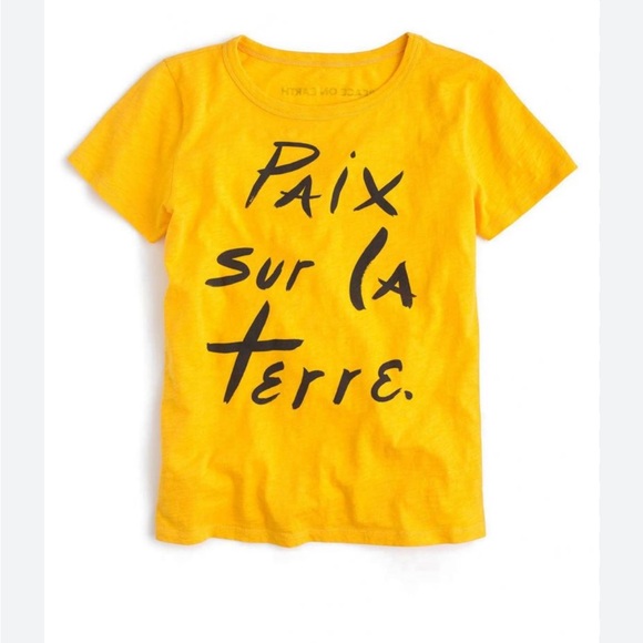 J.Crew Peace On Earth Yellow Tee - Picture 1 of 4